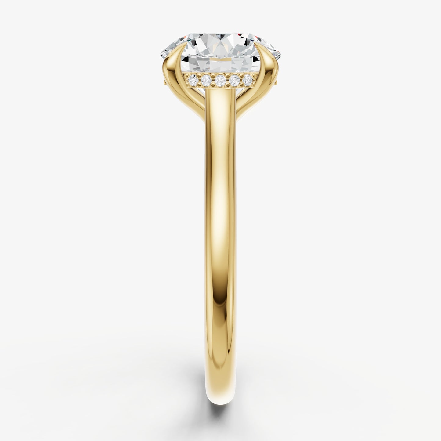 Round Cathedral Set Solitaire Engagement Ring with Hidden Halo
