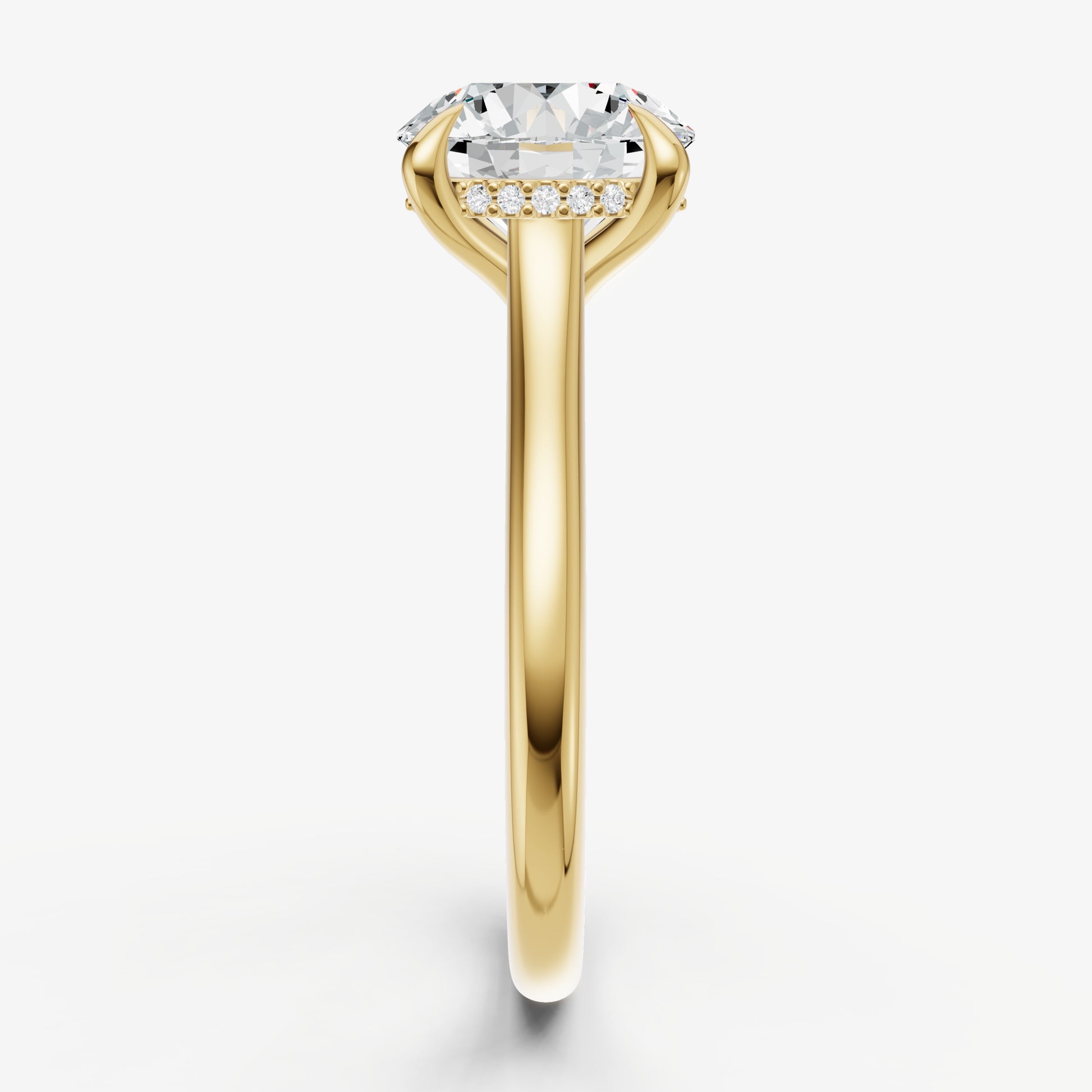 Round Cathedral Set Solitaire Engagement Ring with Hidden Halo
