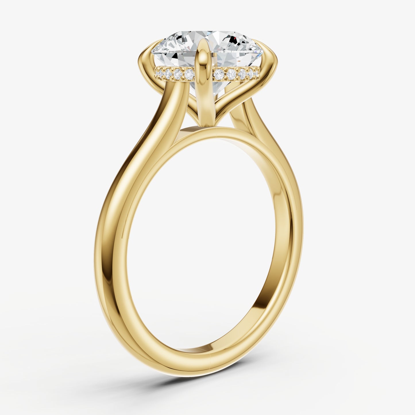 Round Cathedral Set Solitaire Engagement Ring with Hidden Halo