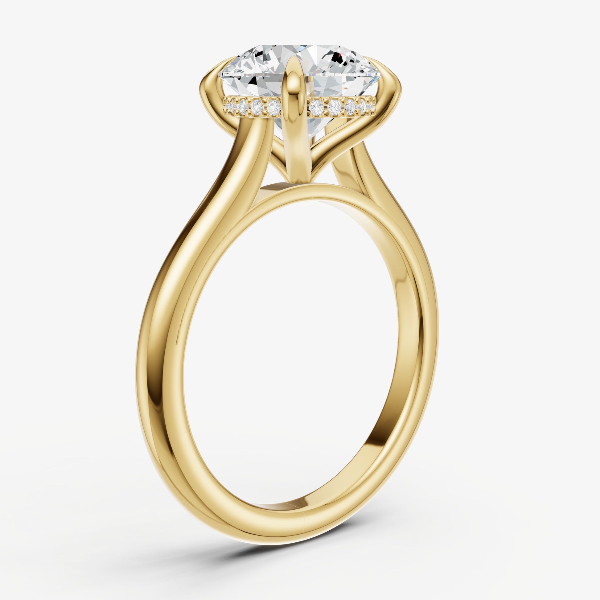 Round Cathedral Set Solitaire Engagement Ring with Hidden Halo