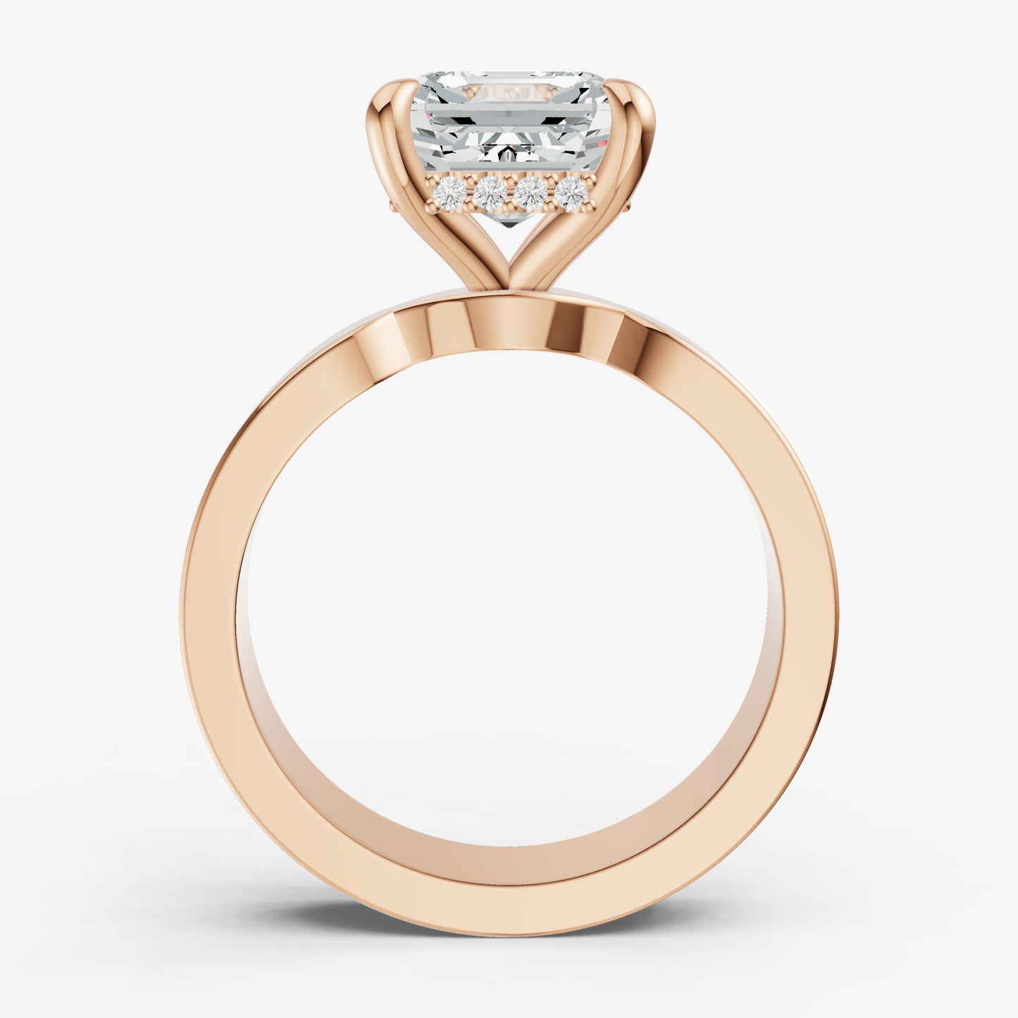 Asscher Flat Profile Solitaire Engagement Ring with Hidden Halo