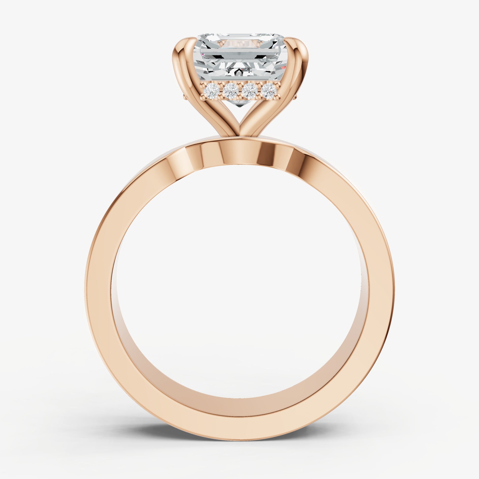 Asscher Flat Profile Solitaire Engagement Ring with Hidden Halo