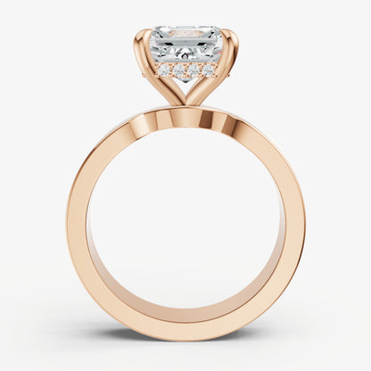 Asscher Flat Profile Solitaire Engagement Ring with Hidden Halo