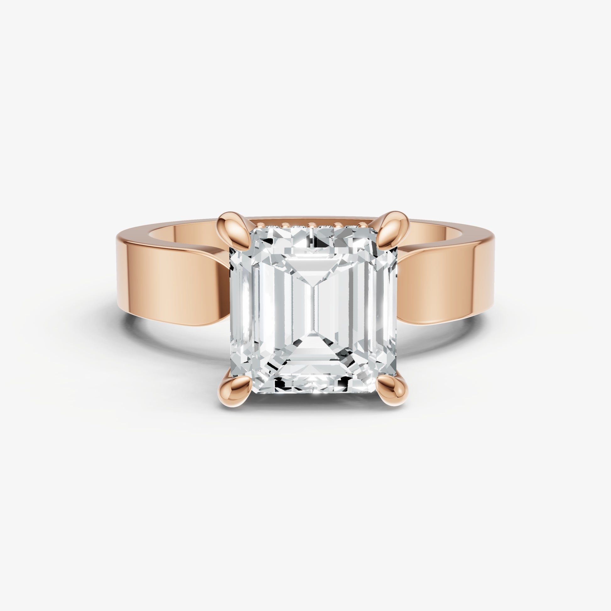Asscher Flat Profile Solitaire Engagement Ring with Hidden Halo