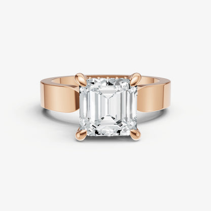 Asscher Flat Profile Solitaire Engagement Ring with Hidden Halo