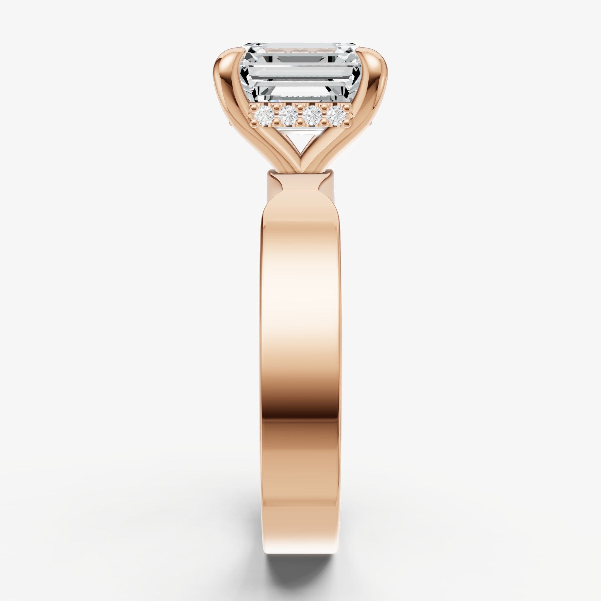 Asscher Flat Profile Solitaire Engagement Ring with Hidden Halo