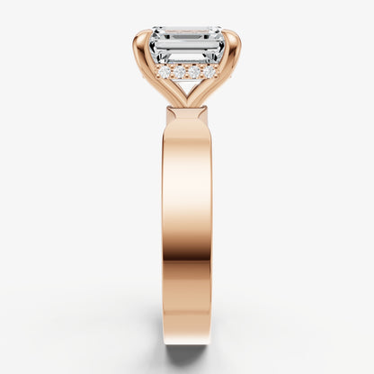 Asscher Flat Profile Solitaire Engagement Ring with Hidden Halo