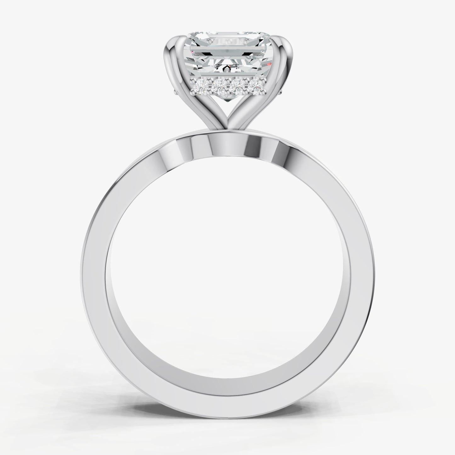 Asscher Flat Profile Solitaire Engagement Ring with Hidden Halo