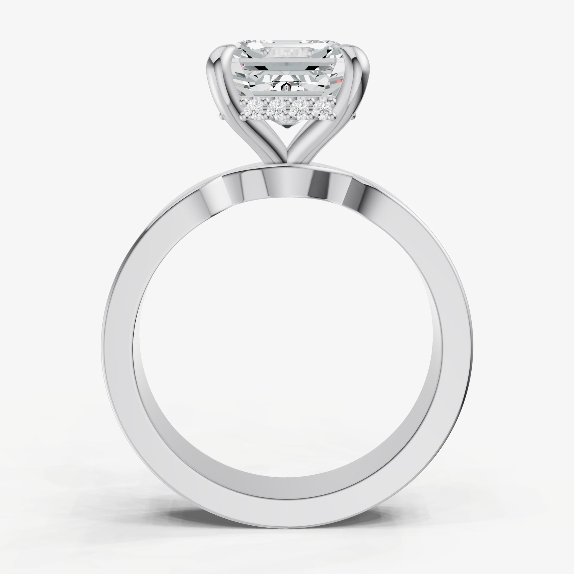 Asscher Flat Profile Solitaire Engagement Ring with Hidden Halo