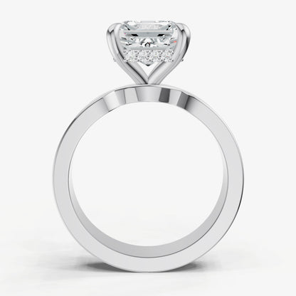 Asscher Flat Profile Solitaire Engagement Ring with Hidden Halo