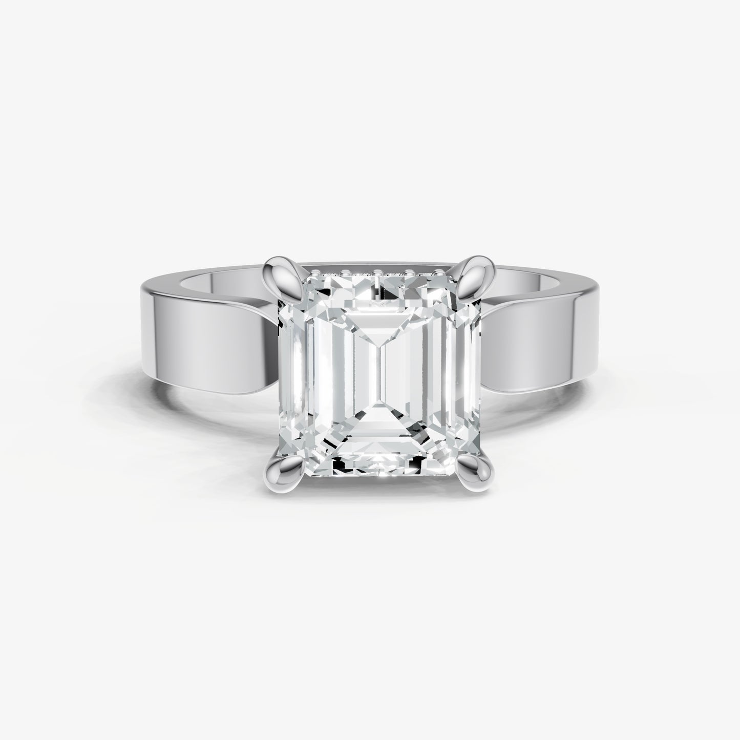Asscher Flat Profile Solitaire Engagement Ring with Hidden Halo