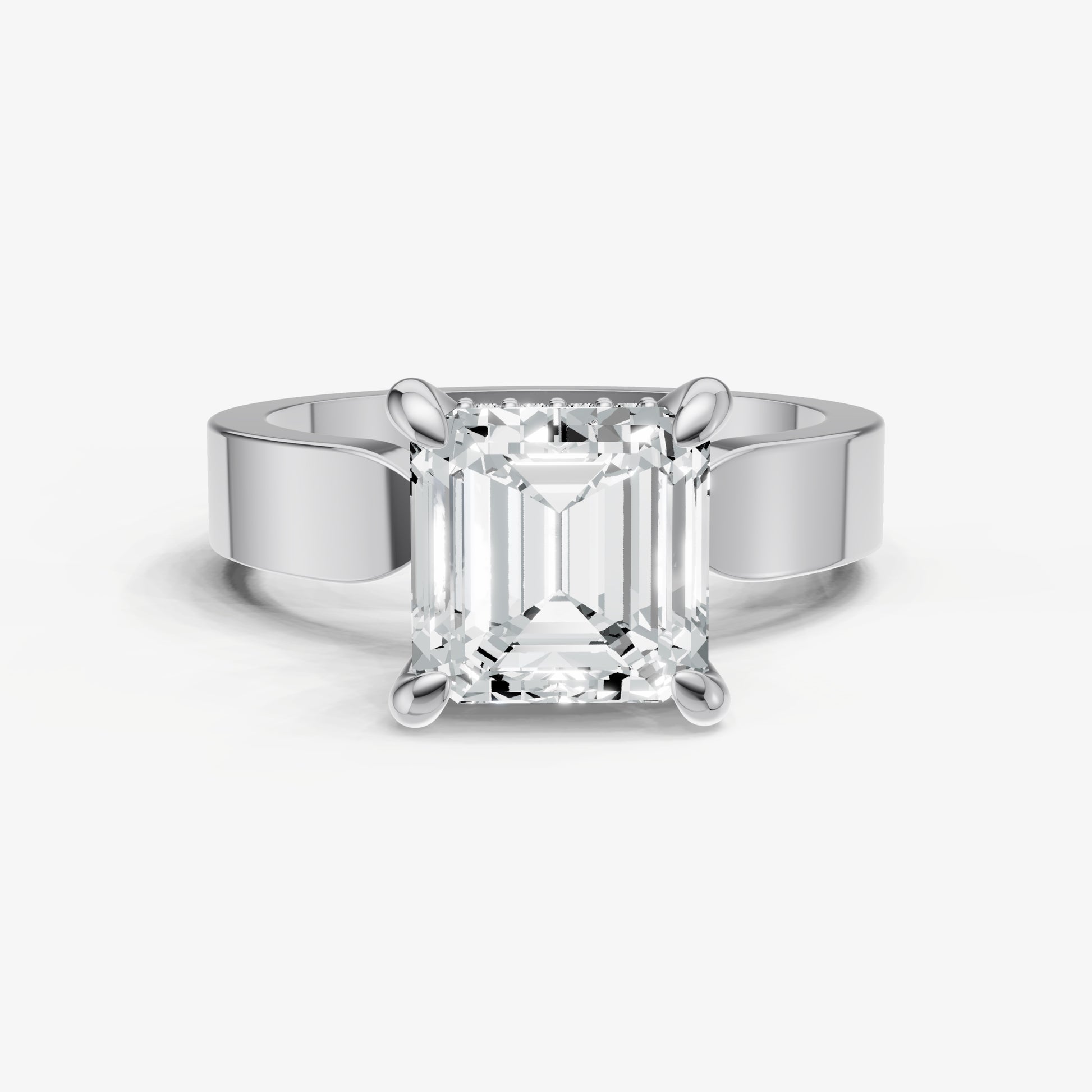 Asscher Flat Profile Solitaire Engagement Ring with Hidden Halo