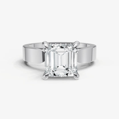 Asscher Flat Profile Solitaire Engagement Ring with Hidden Halo