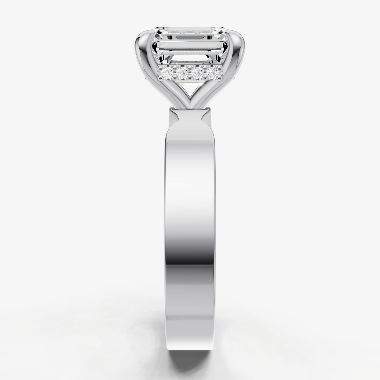 Asscher Flat Profile Solitaire Engagement Ring with Hidden Halo