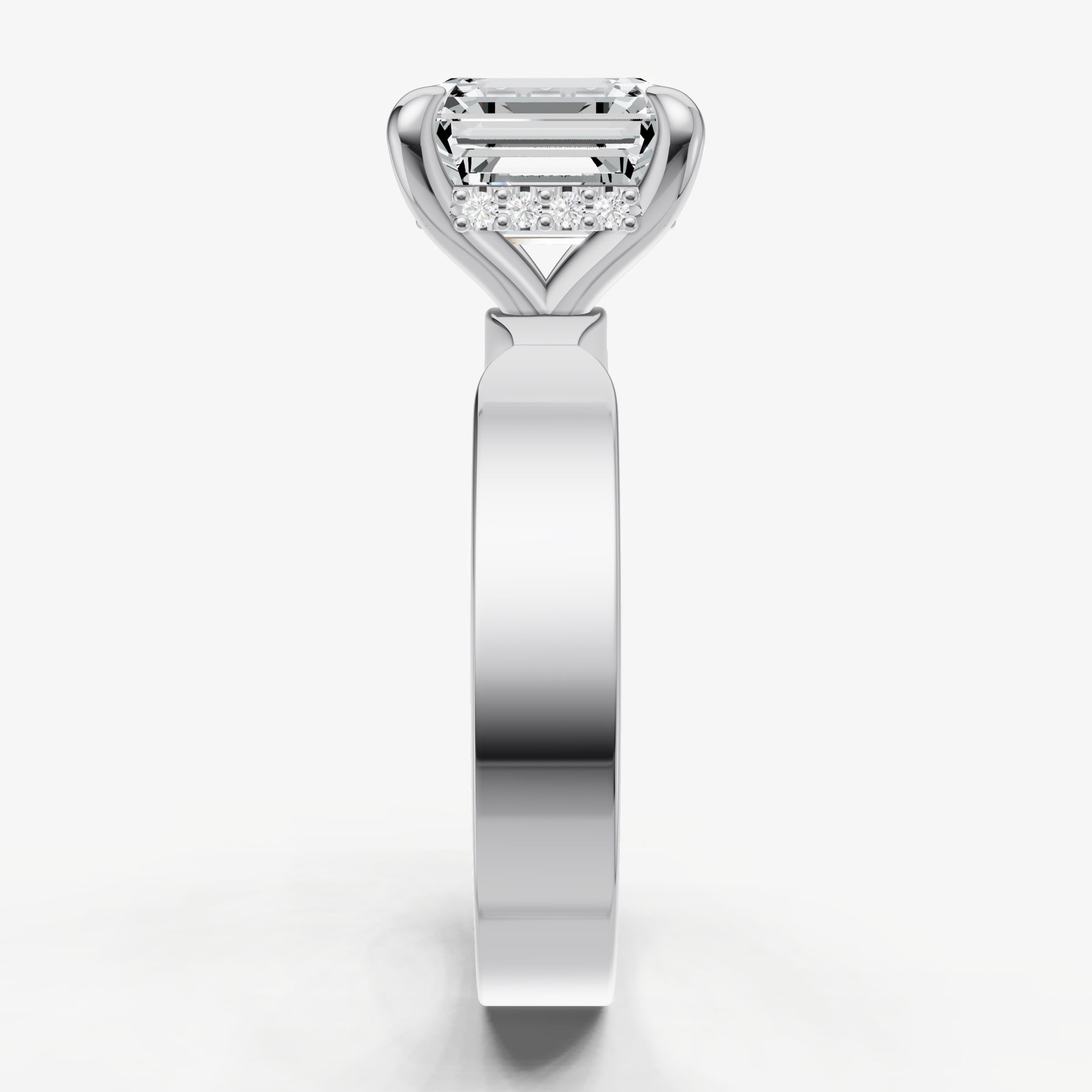 Asscher Flat Profile Solitaire Engagement Ring with Hidden Halo