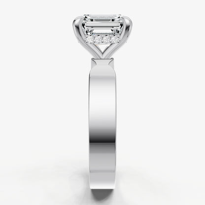 Asscher Flat Profile Solitaire Engagement Ring with Hidden Halo