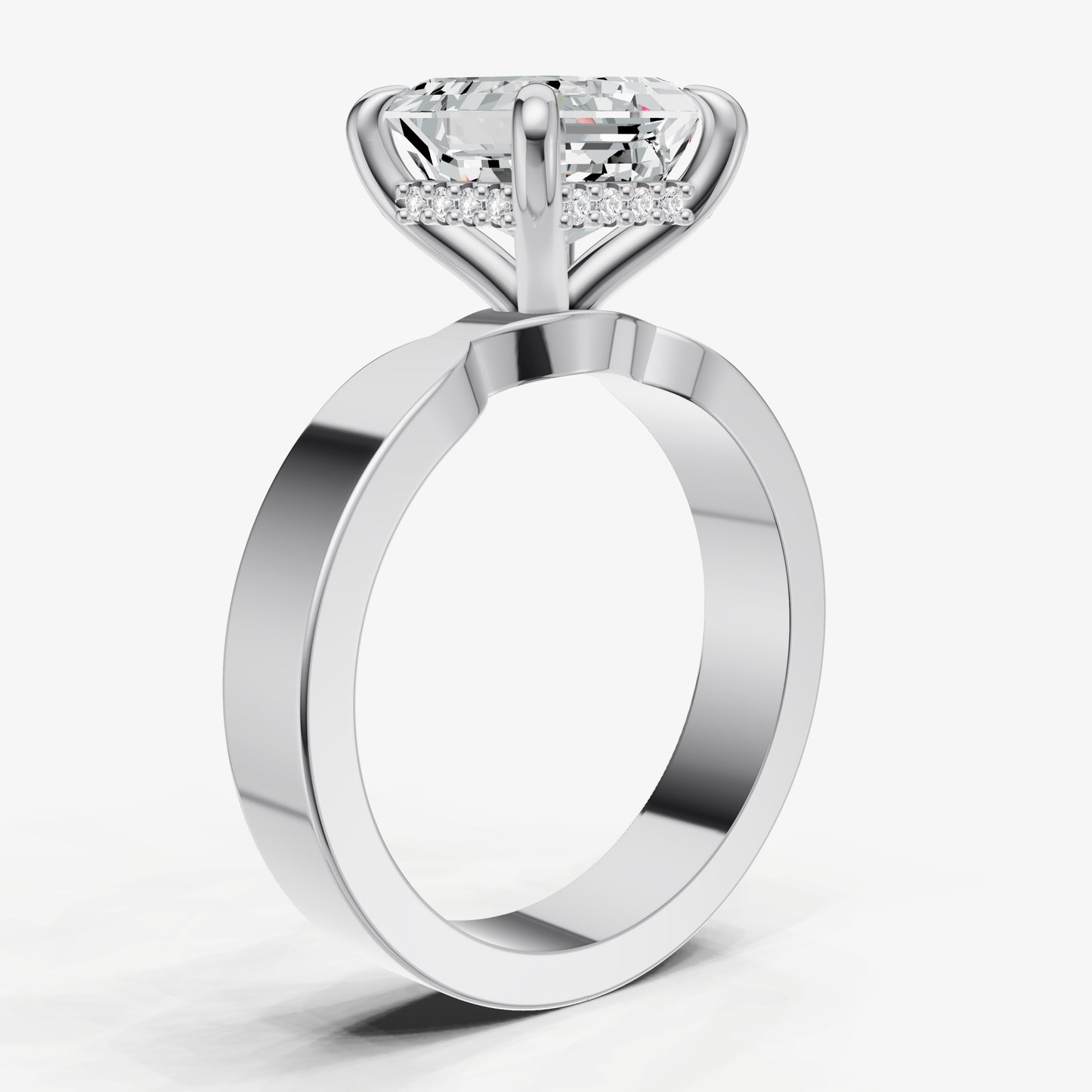 Asscher Flat Profile Solitaire Engagement Ring with Hidden Halo