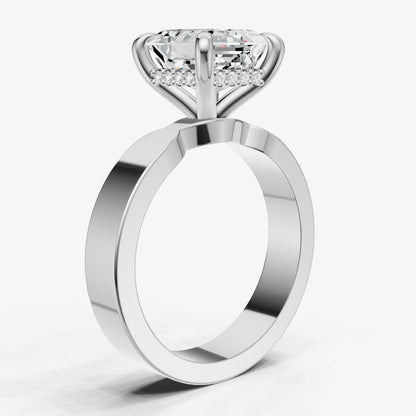 Asscher Flat Profile Solitaire Engagement Ring with Hidden Halo