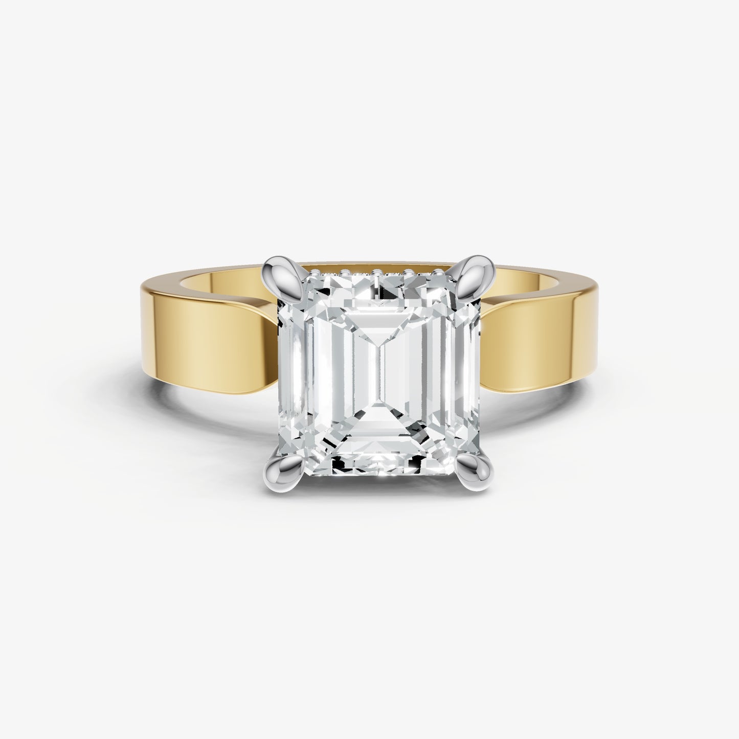 Asscher Flat Profile Solitaire Engagement Ring with Hidden Halo