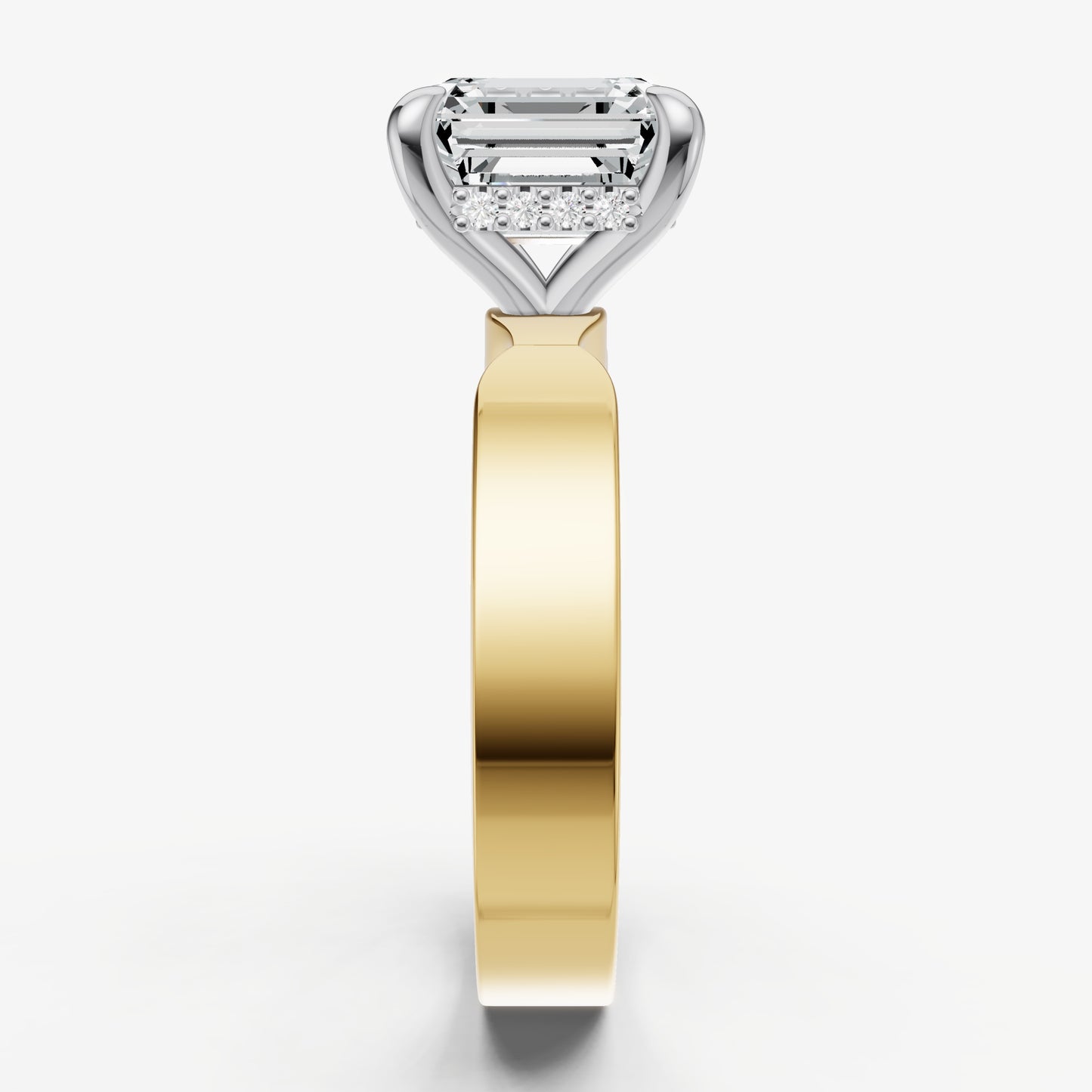 Asscher Flat Profile Solitaire Engagement Ring with Hidden Halo
