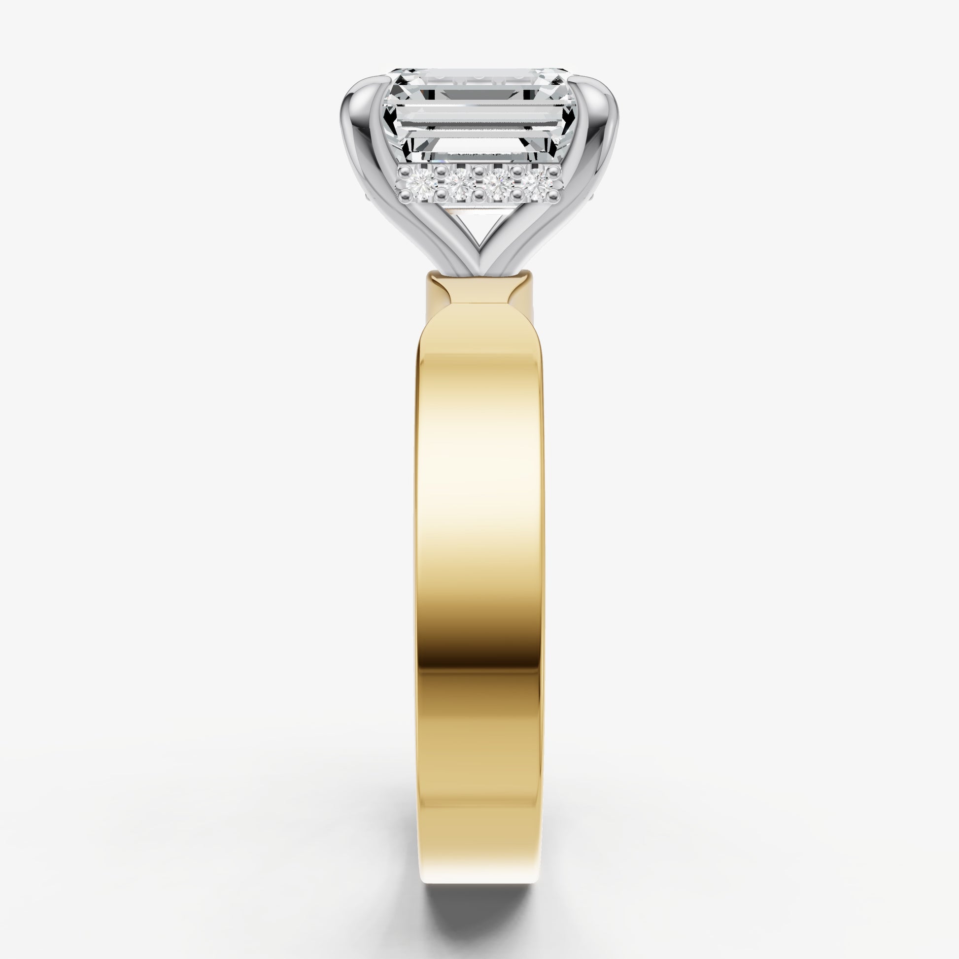 Asscher Flat Profile Solitaire Engagement Ring with Hidden Halo