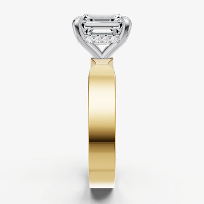 Asscher Flat Profile Solitaire Engagement Ring with Hidden Halo