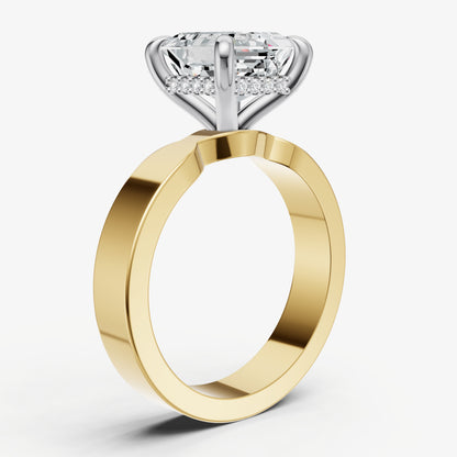 Asscher Flat Profile Solitaire Engagement Ring with Hidden Halo