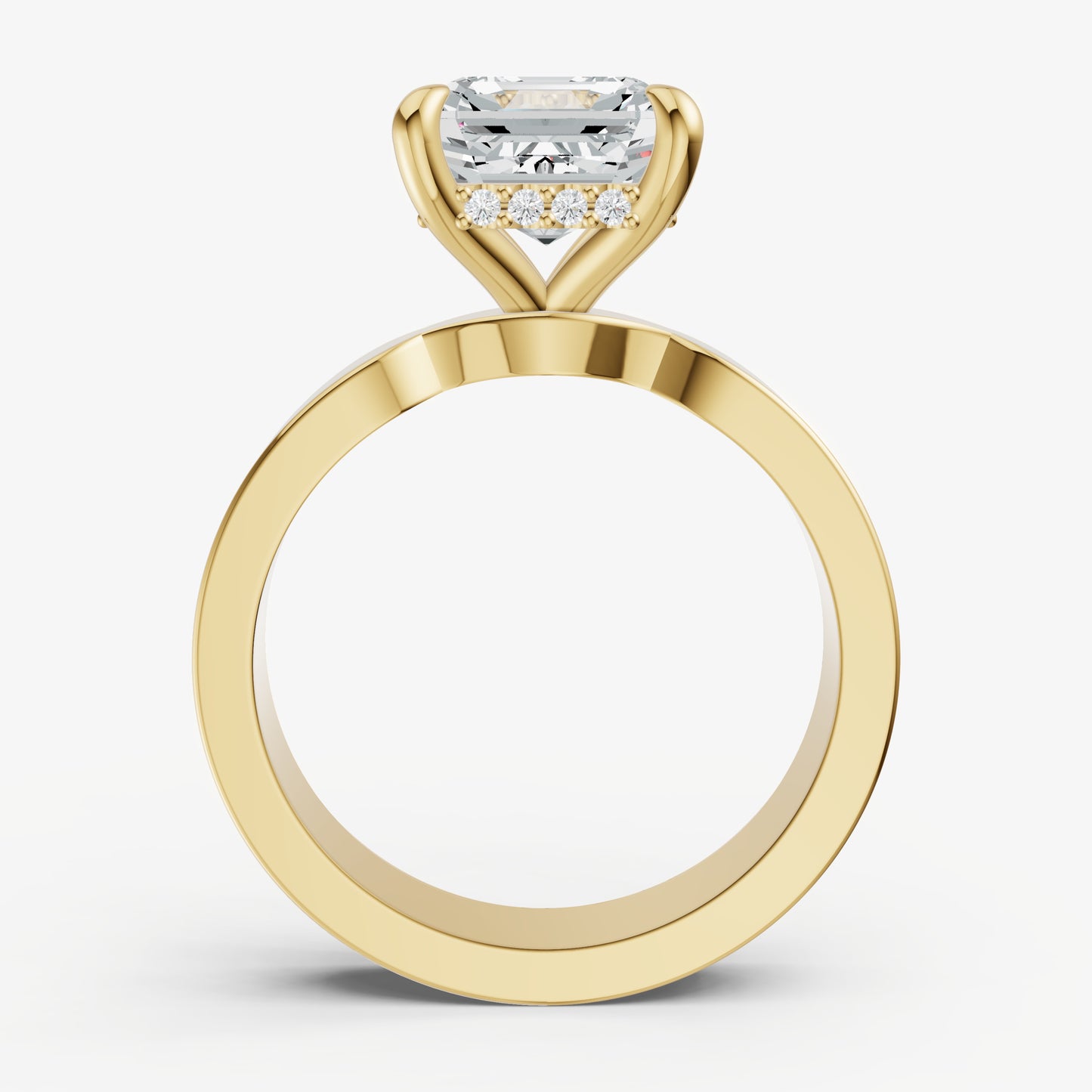 Asscher Flat Profile Solitaire Engagement Ring with Hidden Halo