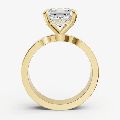 Asscher Flat Profile Solitaire Engagement Ring with Hidden Halo