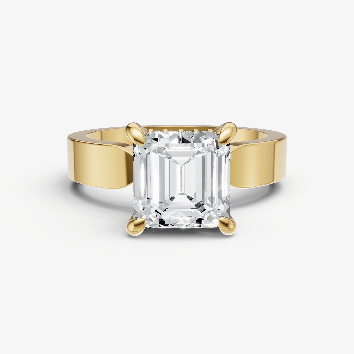 Asscher Flat Profile Solitaire Engagement Ring with Hidden Halo