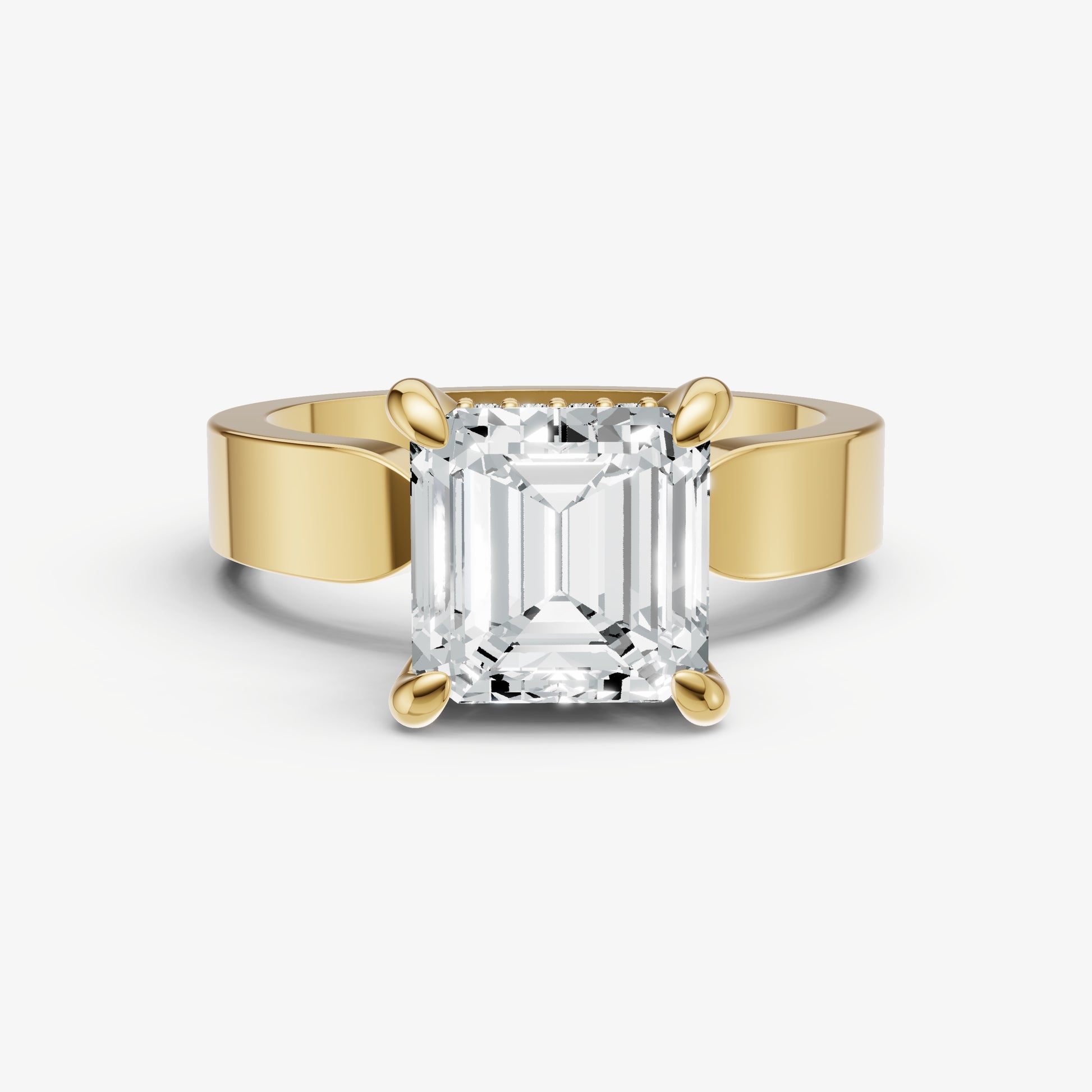 Asscher Flat Profile Solitaire Engagement Ring with Hidden Halo