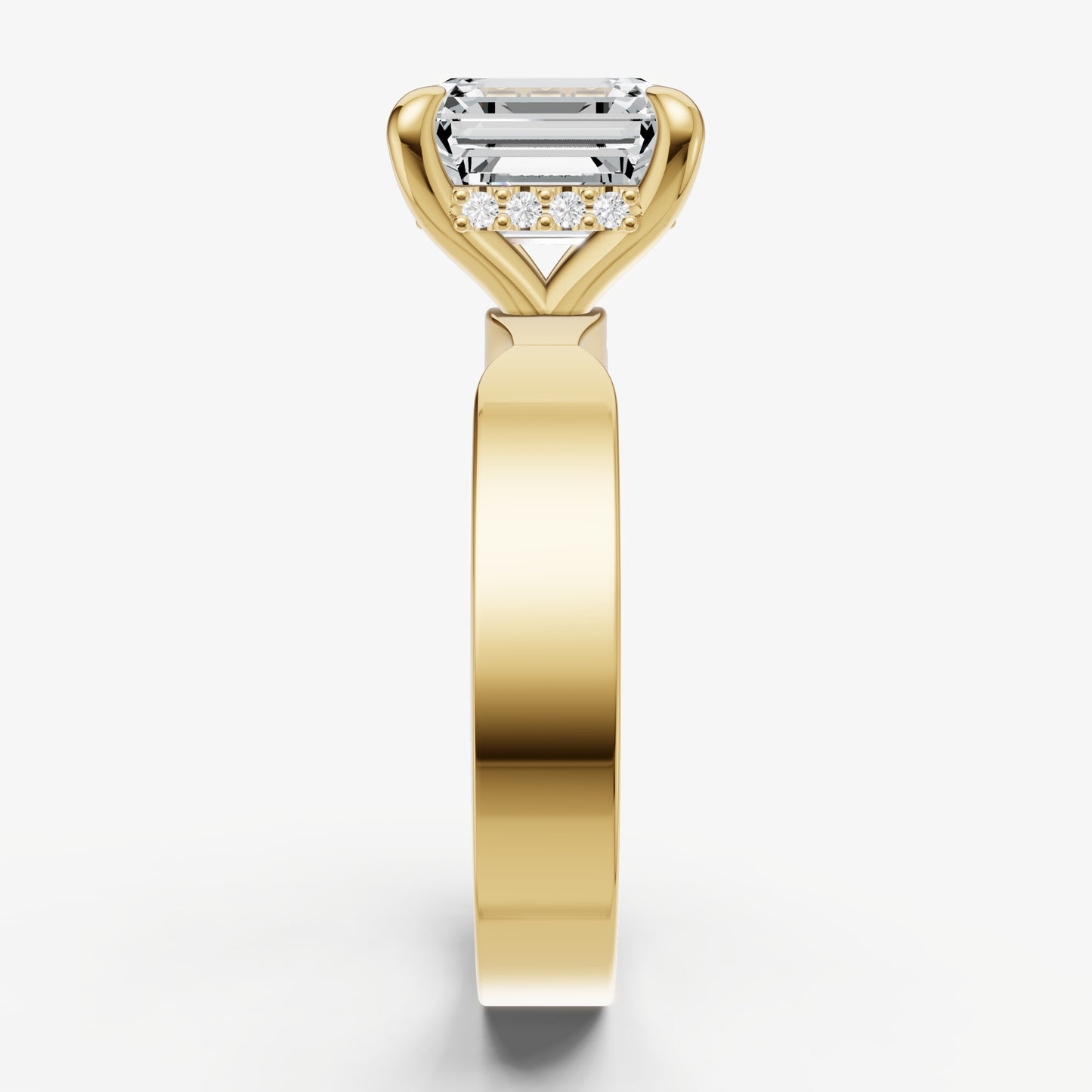 Asscher Flat Profile Solitaire Engagement Ring with Hidden Halo
