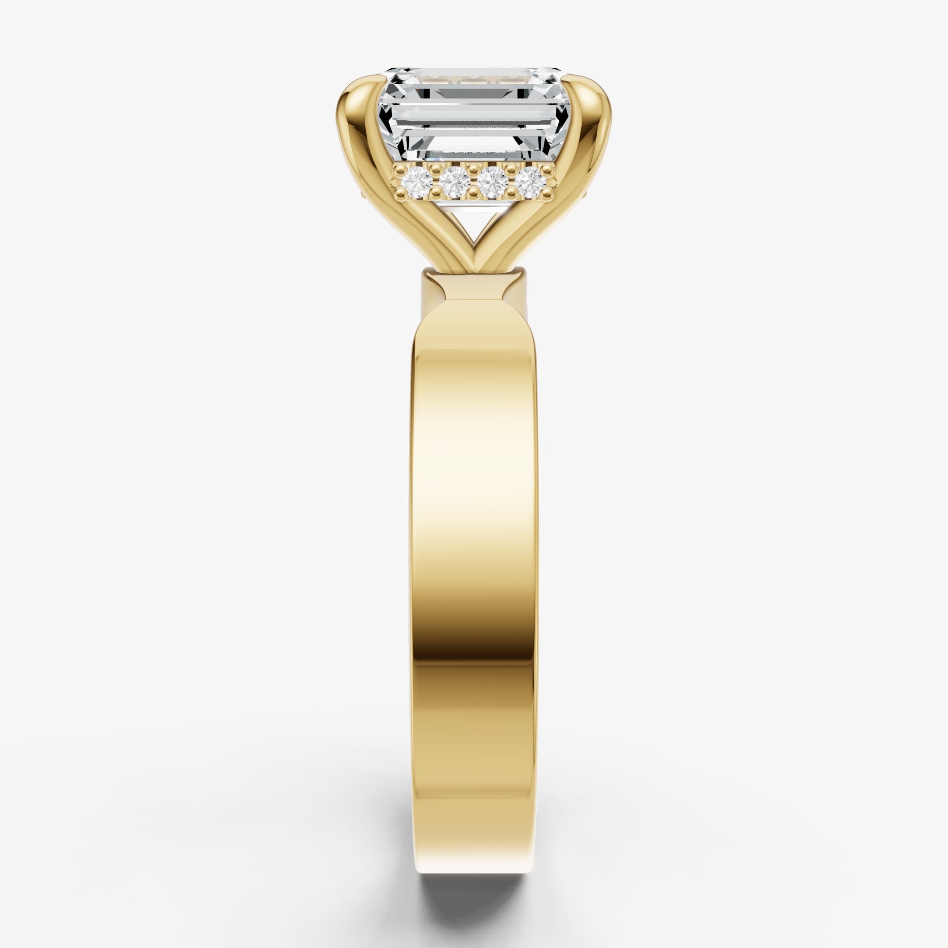 Asscher Flat Profile Solitaire Engagement Ring with Hidden Halo