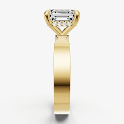 Asscher Flat Profile Solitaire Engagement Ring with Hidden Halo