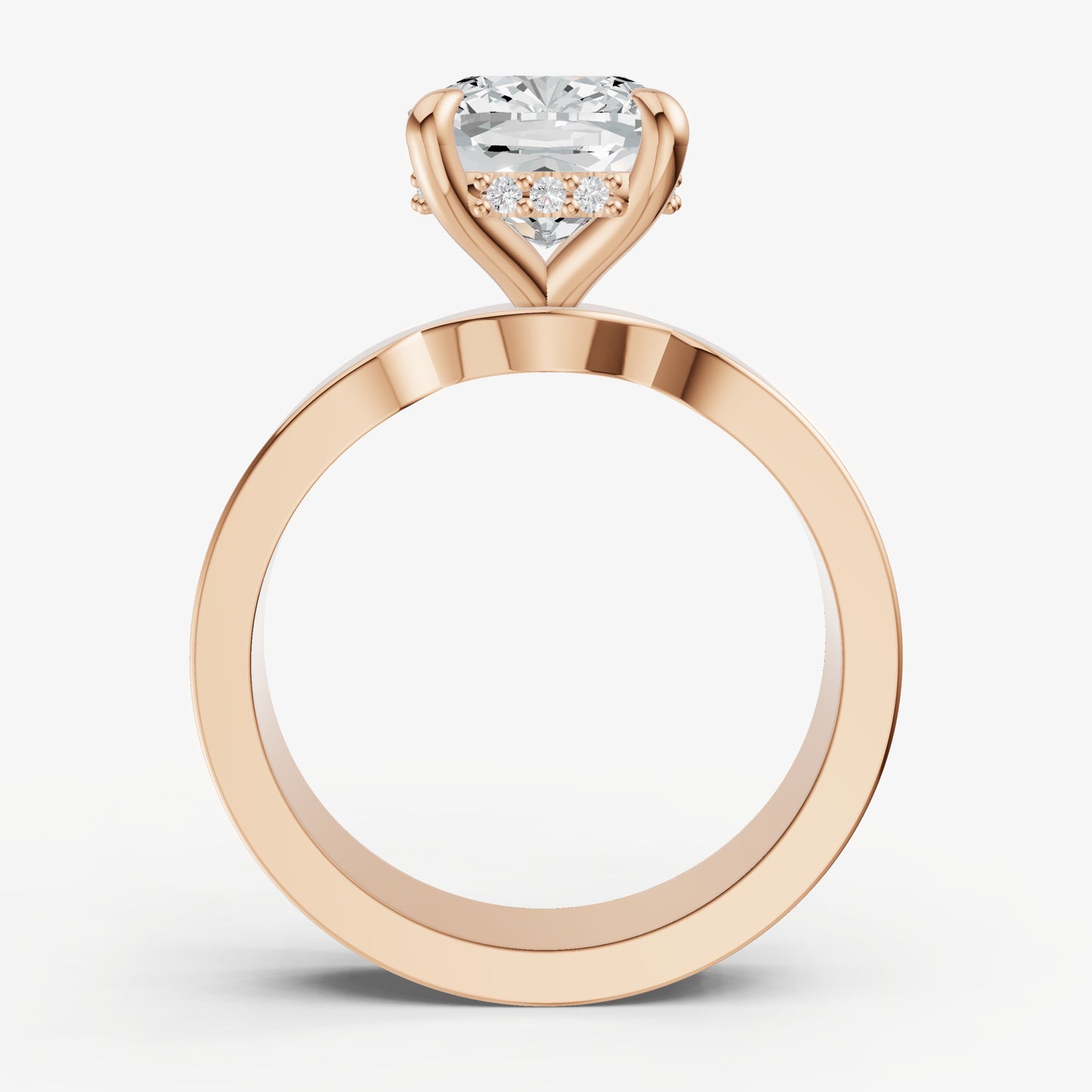 Cushion Flat Profile Solitaire Engagement Ring with Hidden Halo