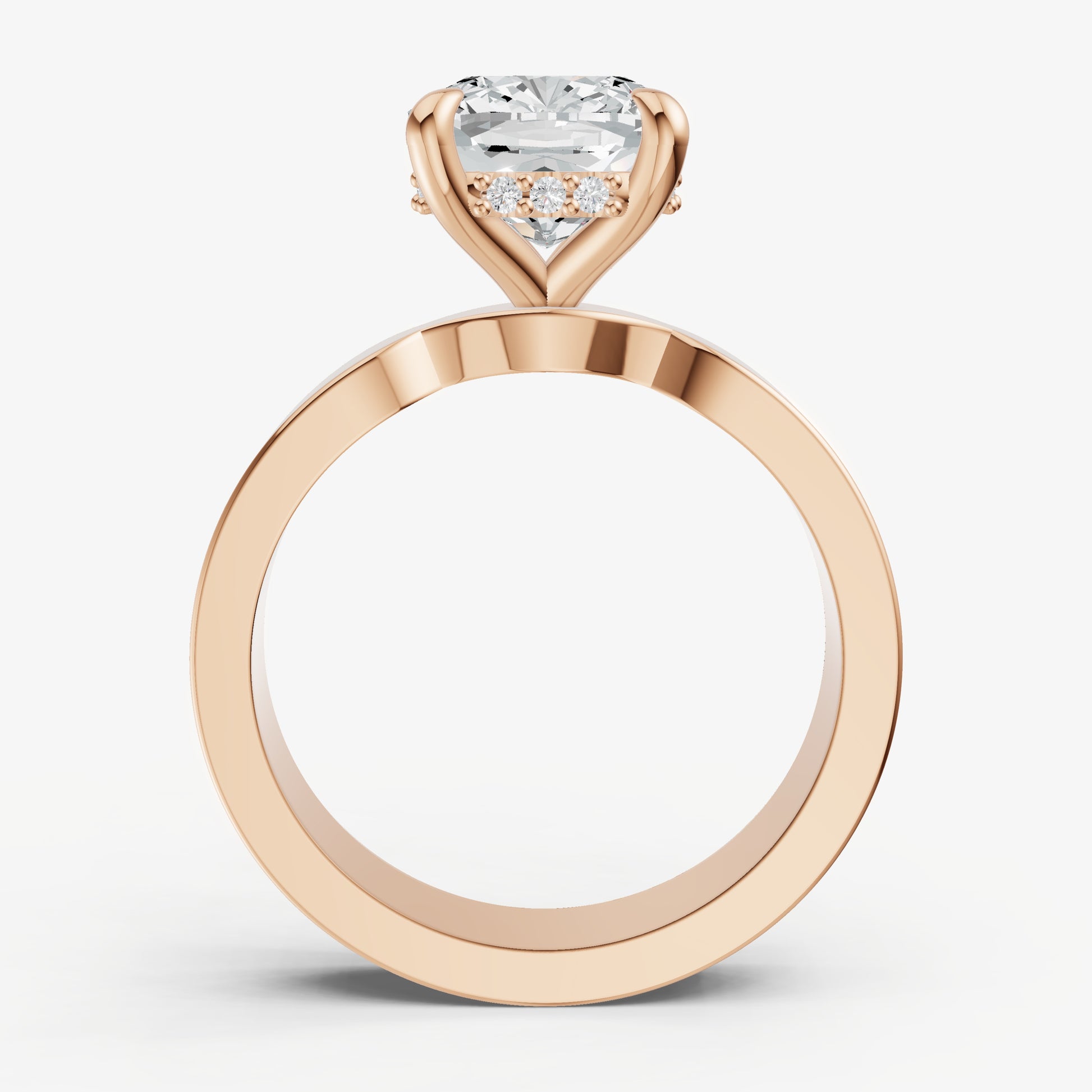 Cushion Flat Profile Solitaire Engagement Ring with Hidden Halo