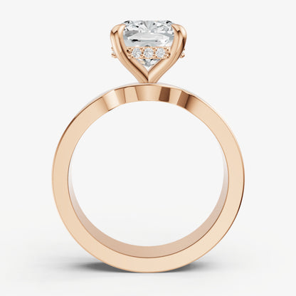 Cushion Flat Profile Solitaire Engagement Ring with Hidden Halo