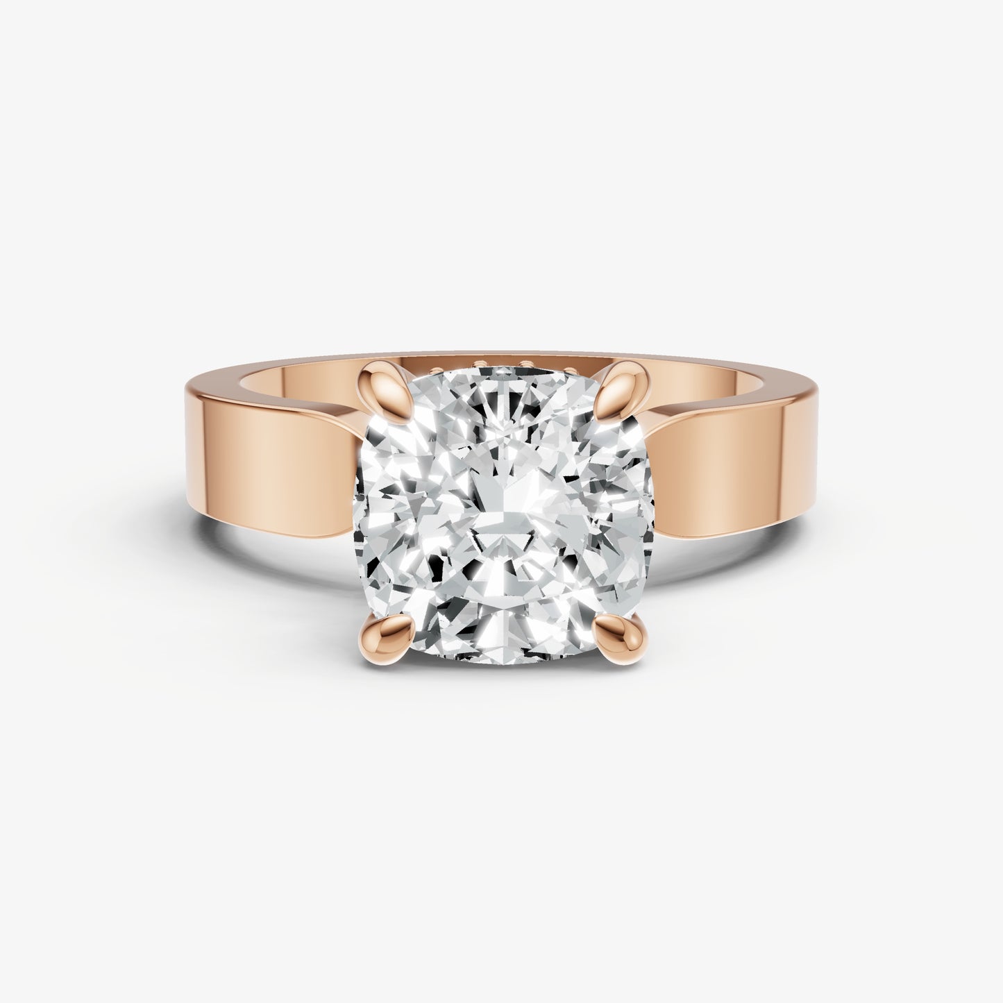Cushion Flat Profile Solitaire Engagement Ring with Hidden Halo