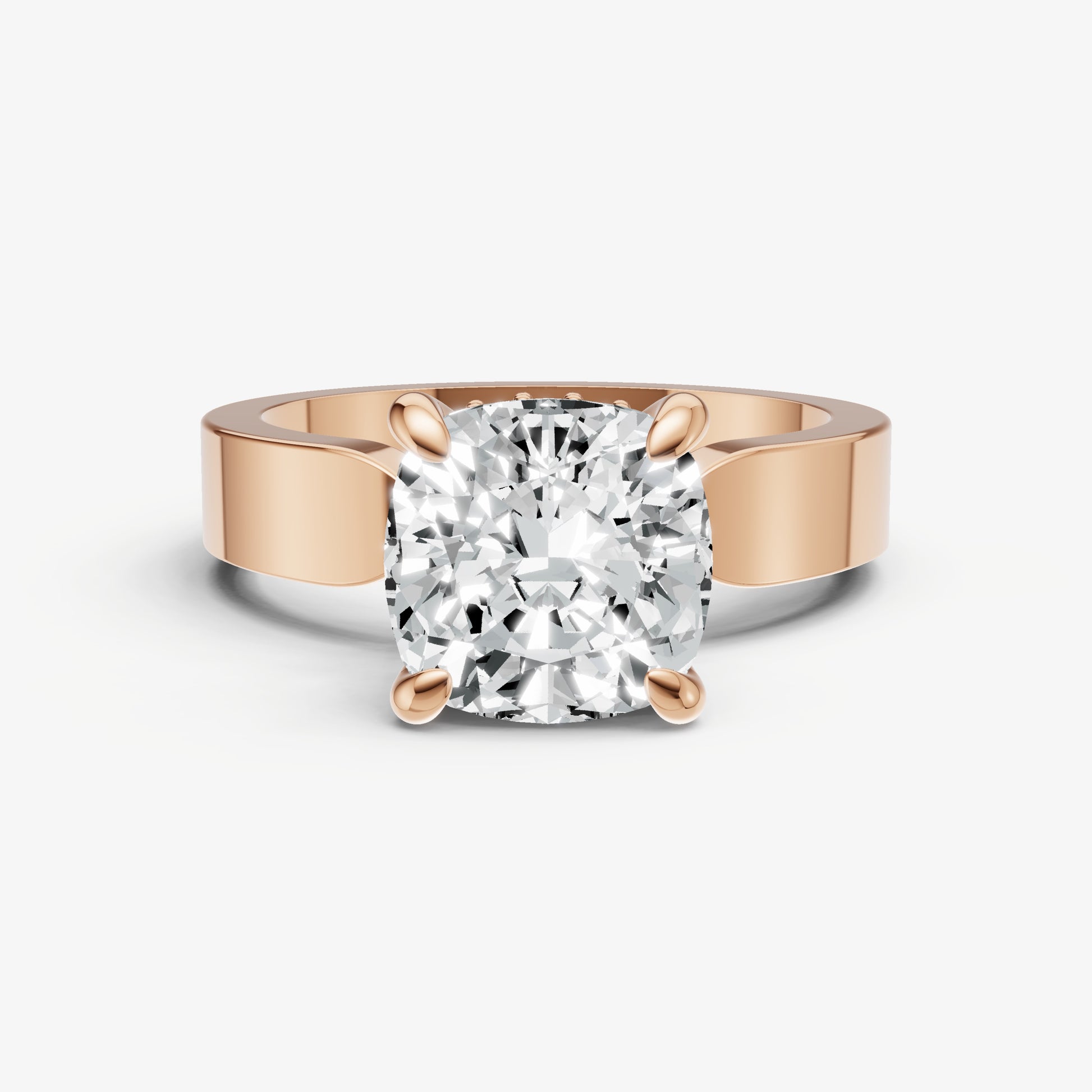 Cushion Flat Profile Solitaire Engagement Ring with Hidden Halo