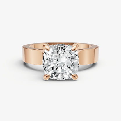 Cushion Flat Profile Solitaire Engagement Ring with Hidden Halo