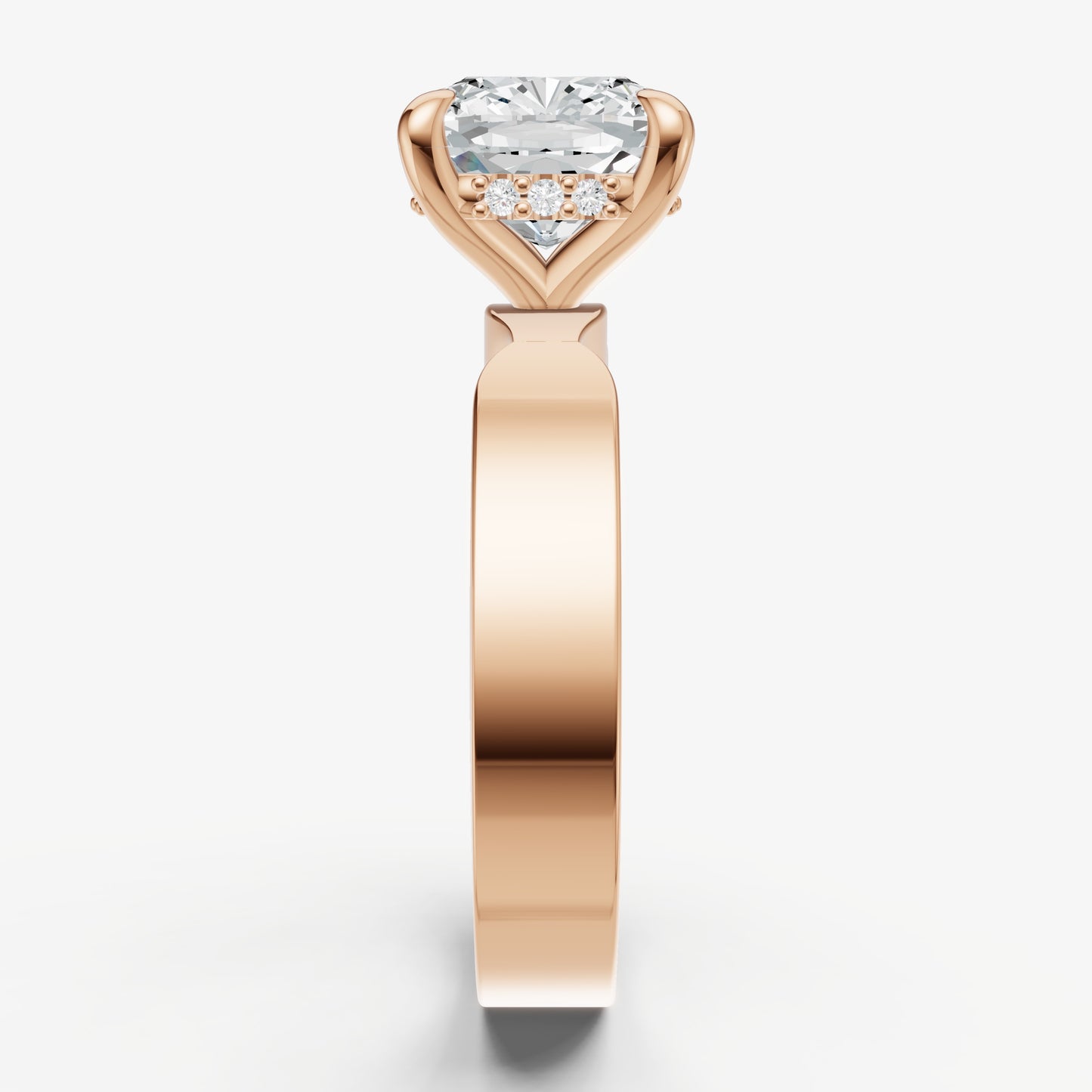 Cushion Flat Profile Solitaire Engagement Ring with Hidden Halo