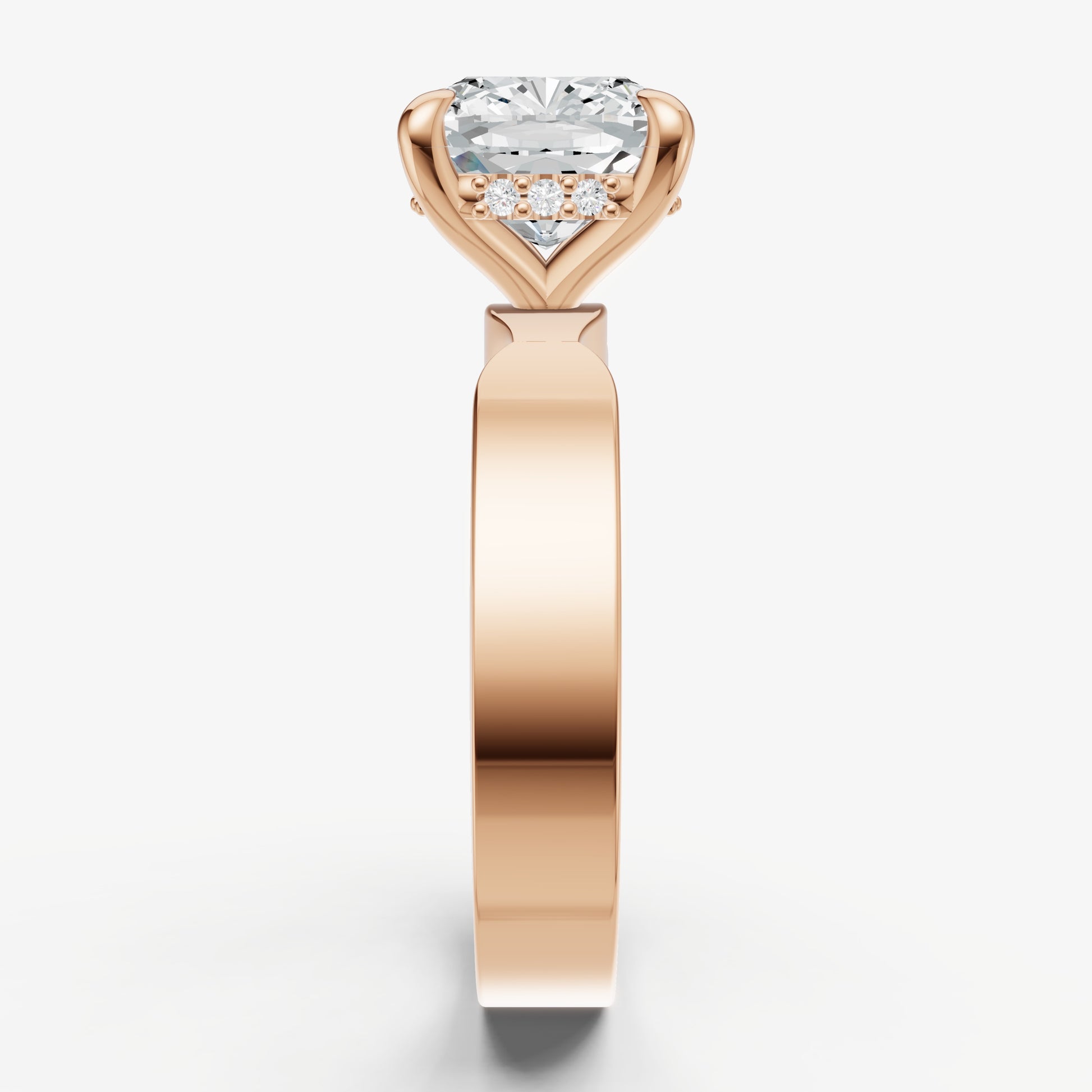 Cushion Flat Profile Solitaire Engagement Ring with Hidden Halo