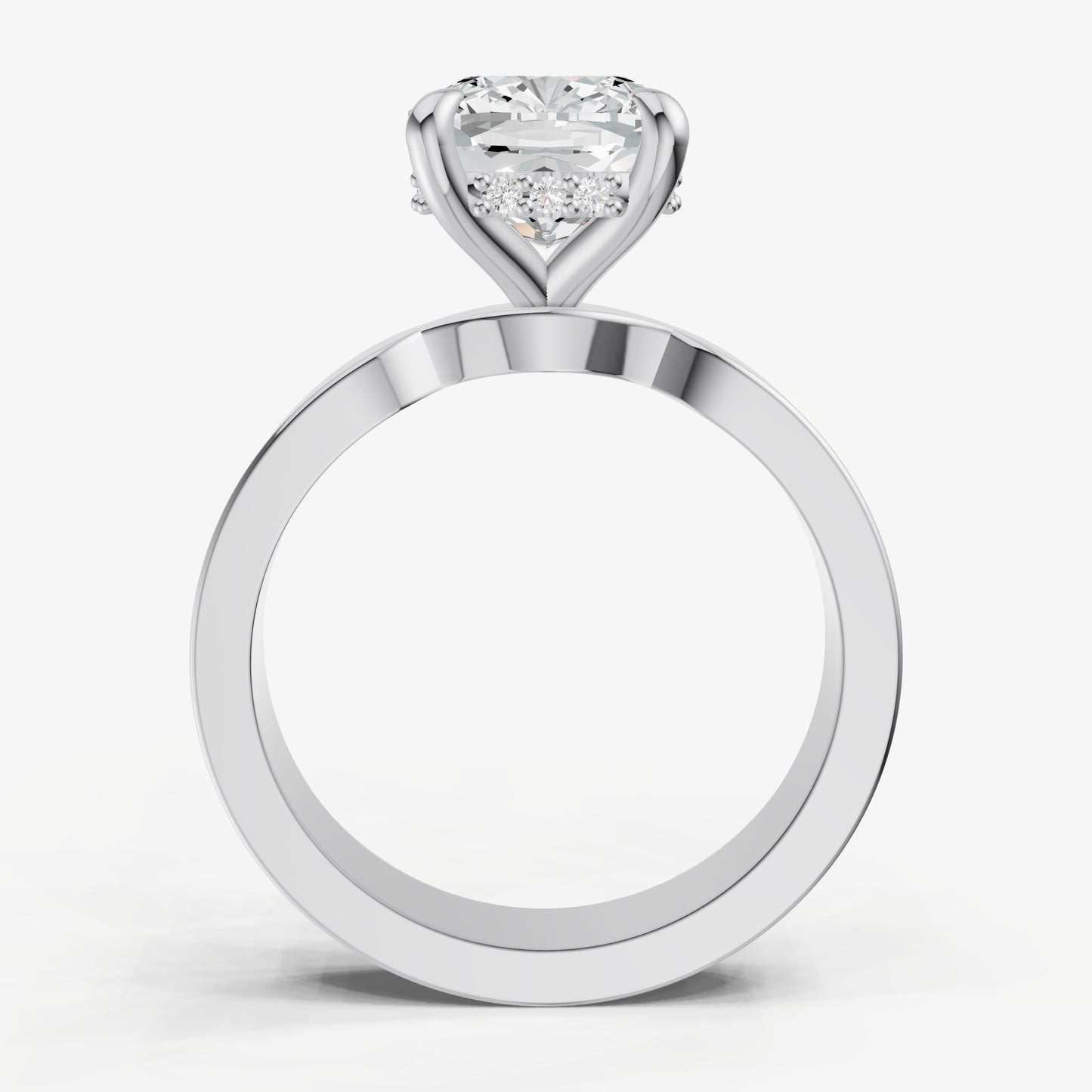 Cushion Flat Profile Solitaire Engagement Ring with Hidden Halo