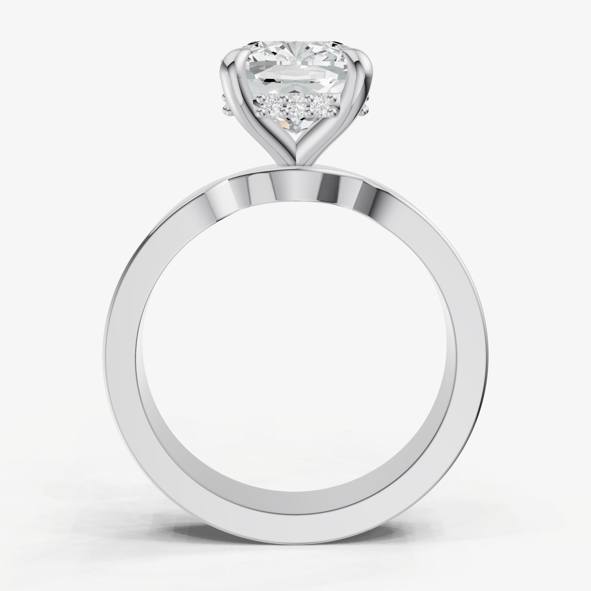 Cushion Flat Profile Solitaire Engagement Ring with Hidden Halo