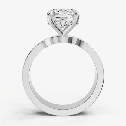 Cushion Flat Profile Solitaire Engagement Ring with Hidden Halo