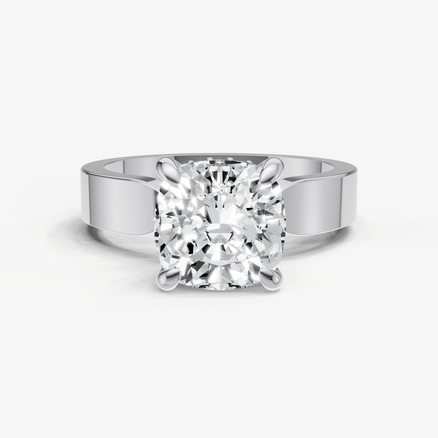 Cushion Flat Profile Solitaire Engagement Ring with Hidden Halo