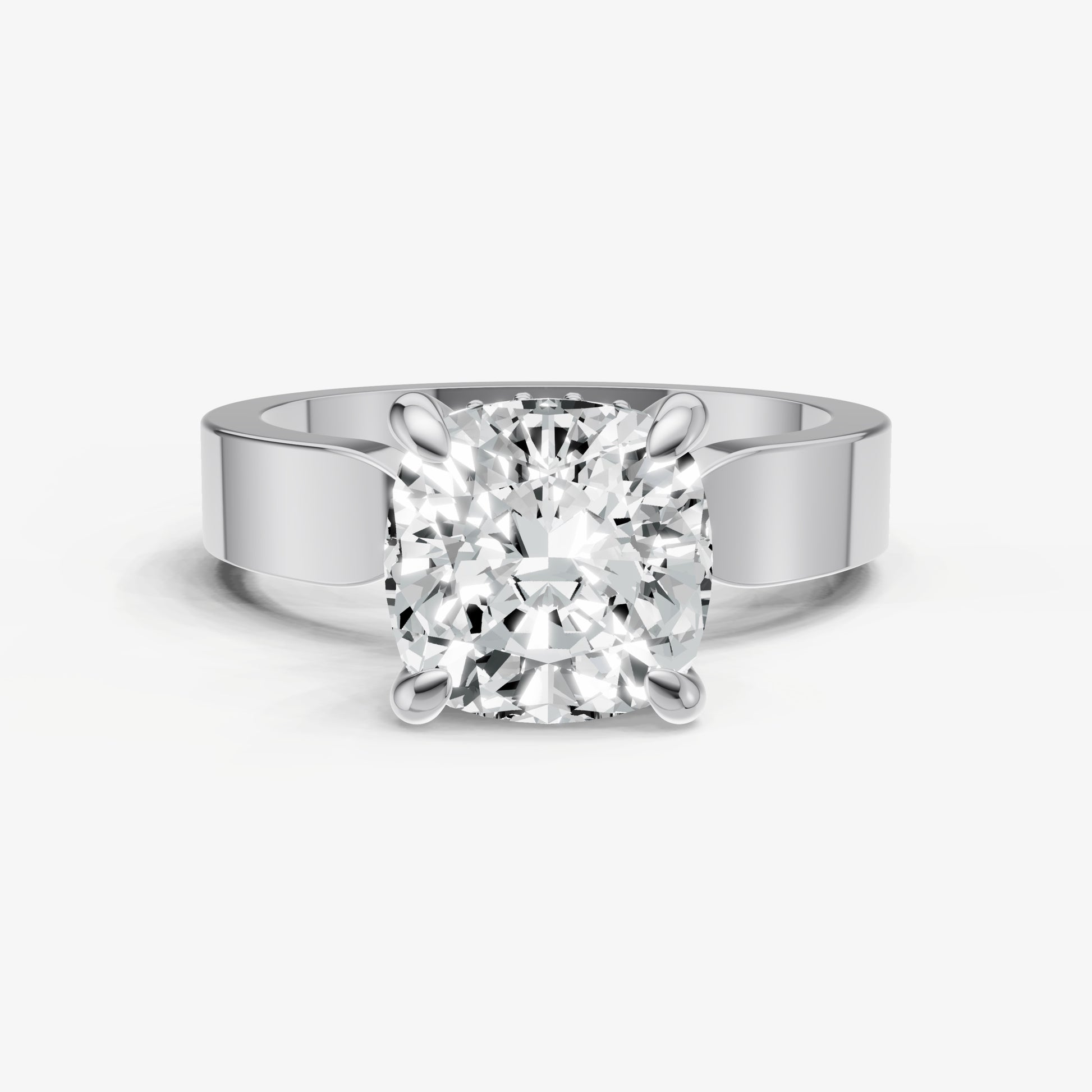 Cushion Flat Profile Solitaire Engagement Ring with Hidden Halo