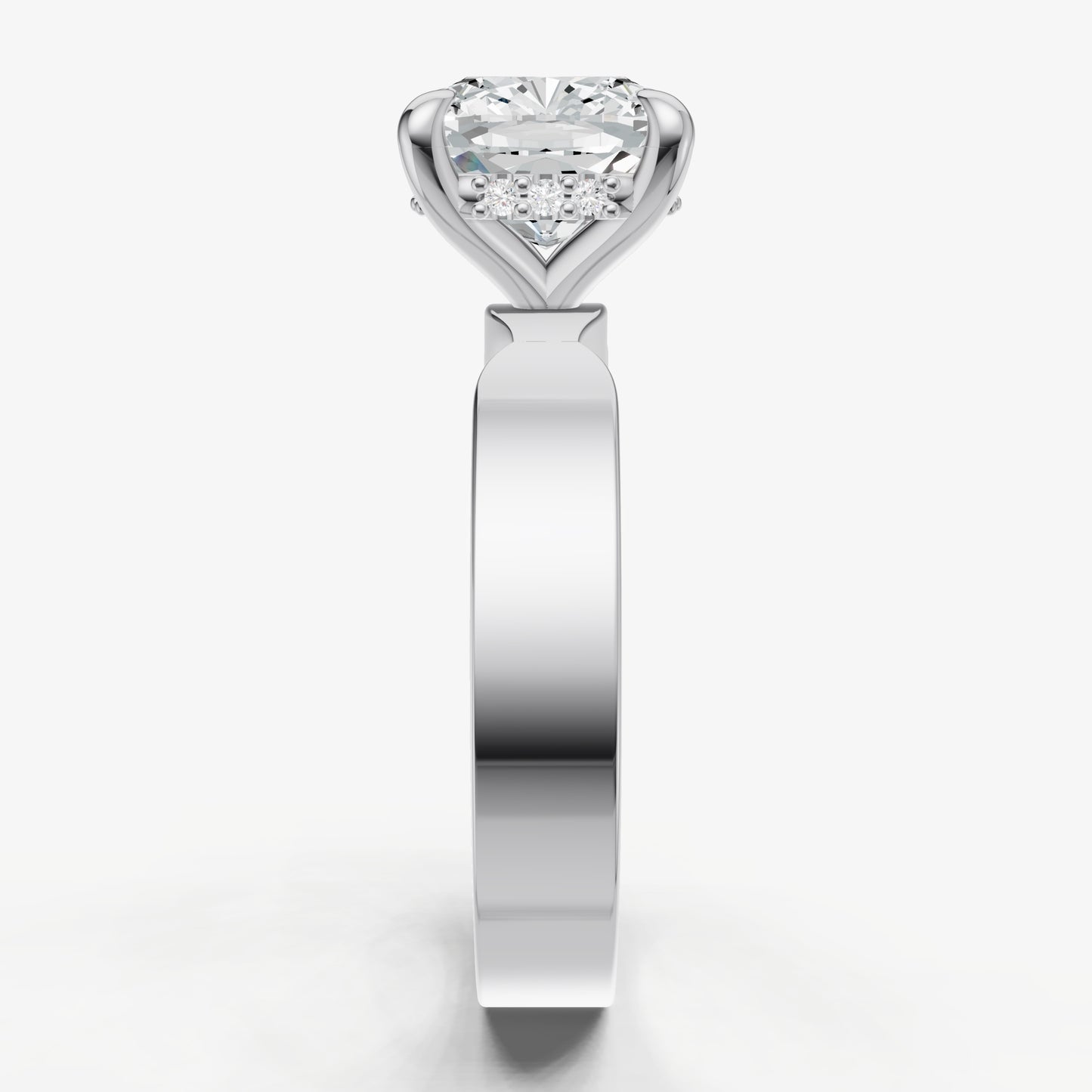 Cushion Flat Profile Solitaire Engagement Ring with Hidden Halo