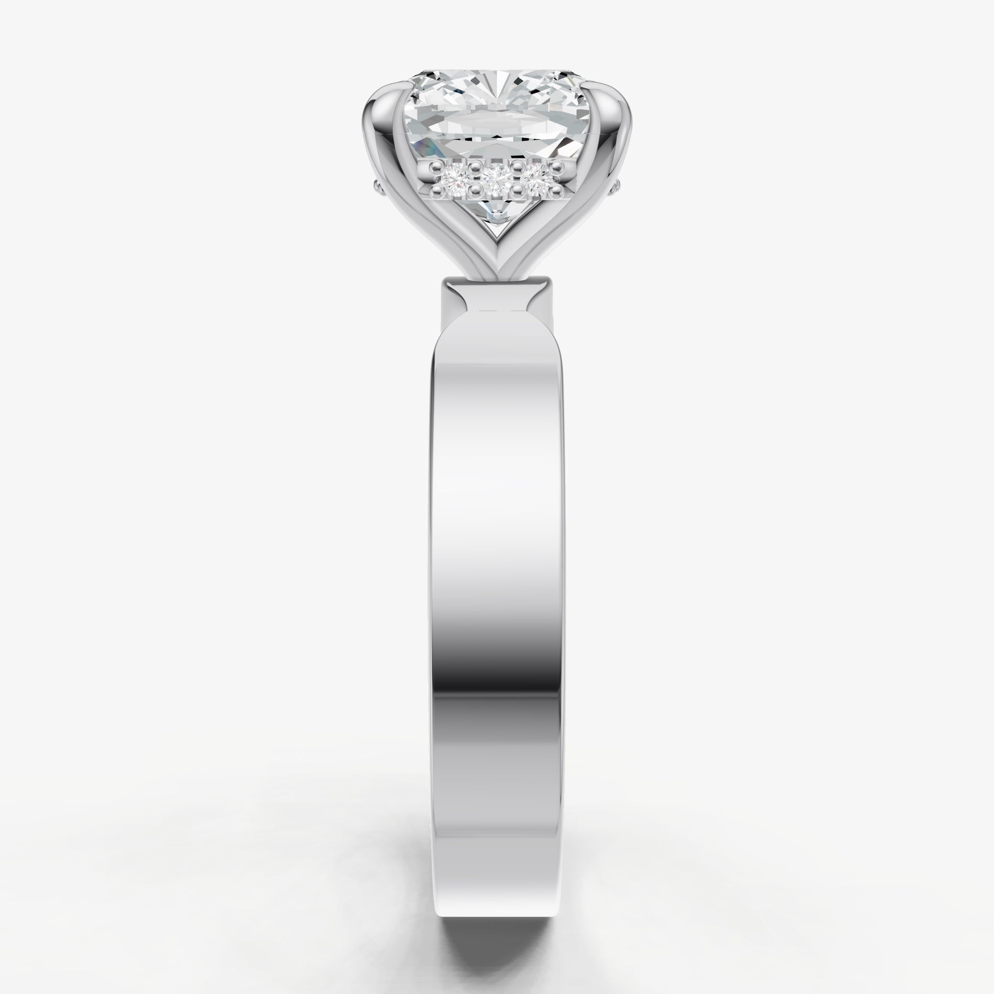 Cushion Flat Profile Solitaire Engagement Ring with Hidden Halo