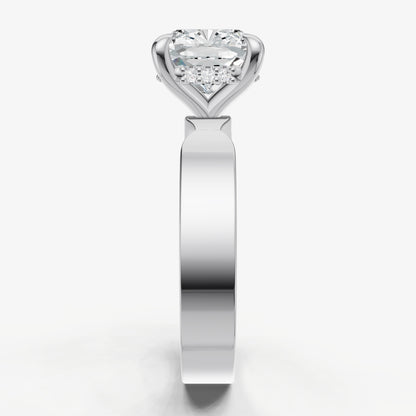 Cushion Flat Profile Solitaire Engagement Ring with Hidden Halo